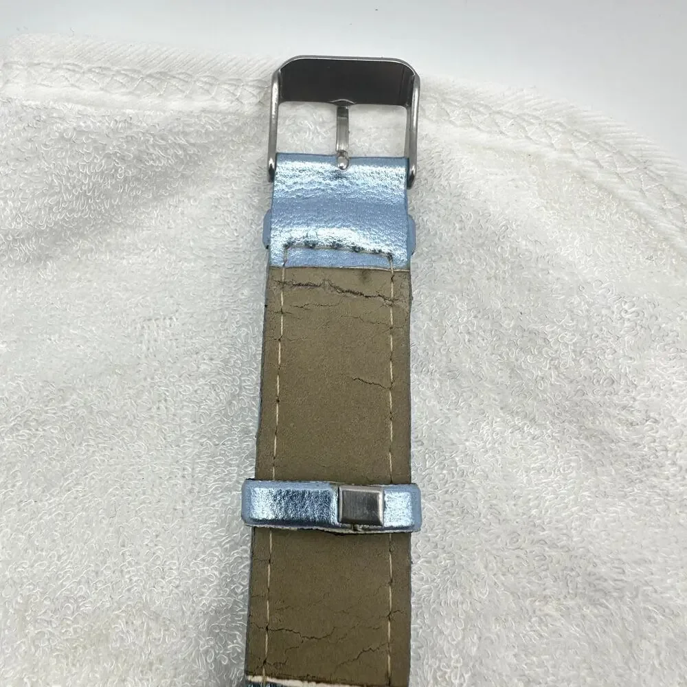 Donna Vivian Quartz Watch Silver Tone Butterfly Case Blue Leather Strap - Picture 5 of 9
